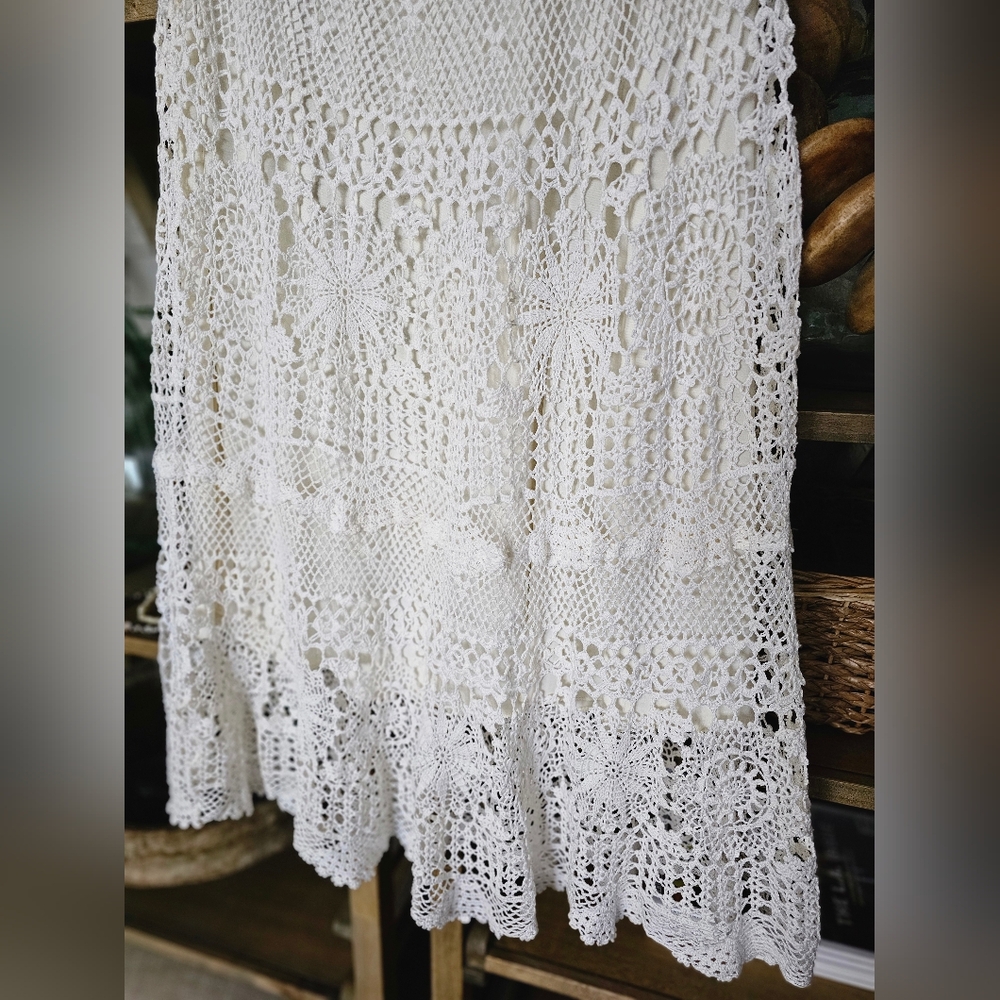 Pat Dahnke Made In Texas Cotton Crochet Maxi Skirt in Cream M/L - Picture 4 of 8